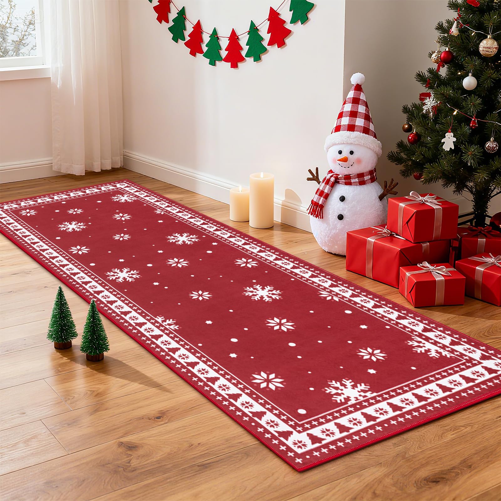 Enyhom Alfombra Pasillo Antideslizante Navideña 80 x 300 cm, Decoración Navideña Alfombra Cocina Lavable, Absorbente Alfombra de Pasillo Alfombra para Cocina, Lavadero, Comedor, Dormitorio, Salón