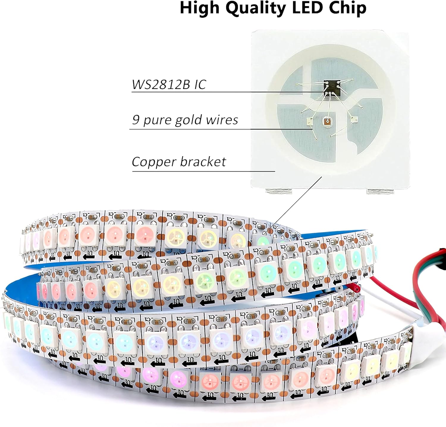 WS2812B LED Strip SMD 5050 Individual Addressable 144Pixels/m 144Pixels WS2812b IC RGB Strip Full Color LED Strip Non-Waterproof DC5V (3.2FT 144led IP30, White PCB)