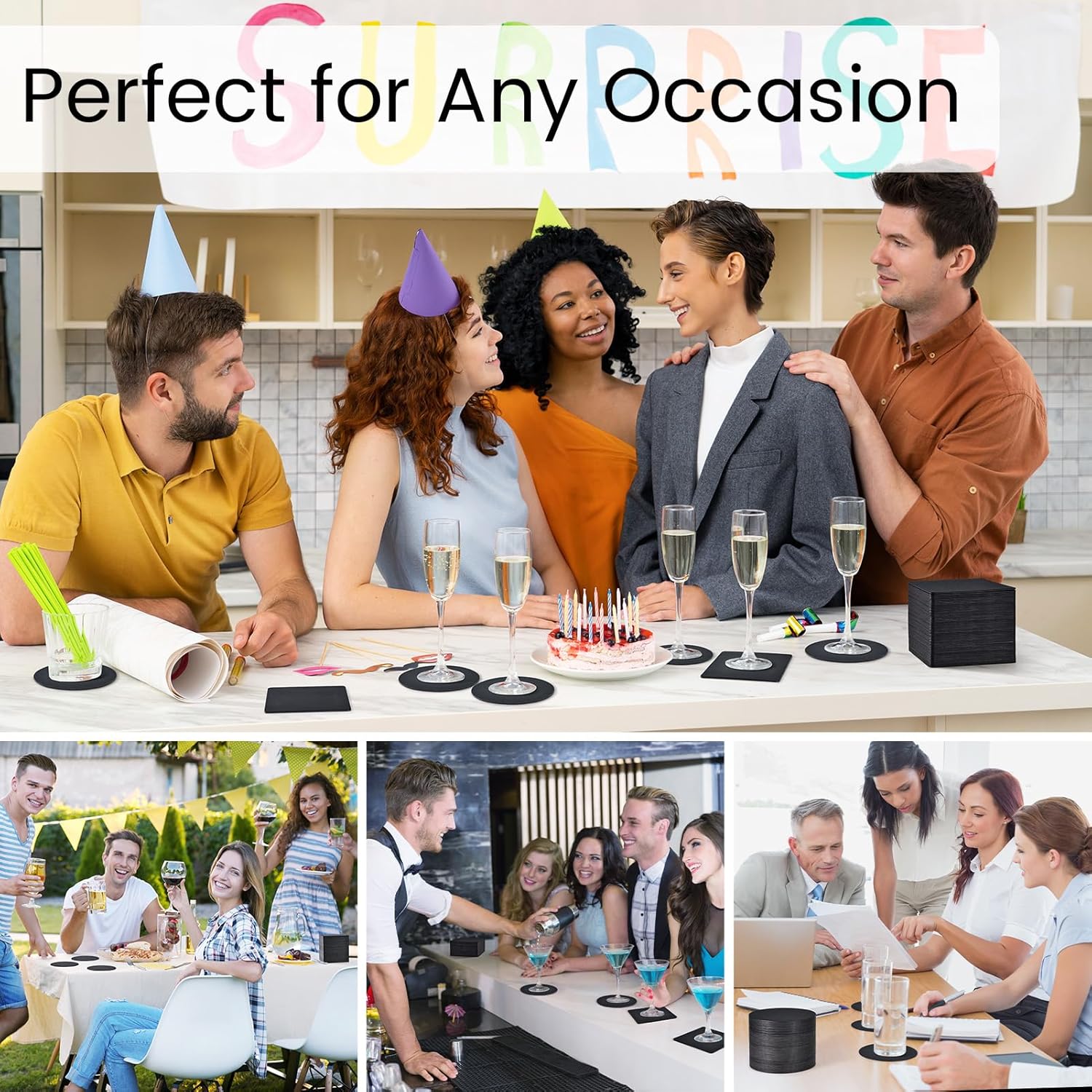 200 Pieces Disposable Paper Coasters, GOH DODD Thickened (1.5MM) 4 Inch Bar Coasters Bulk Absorbent Cardboard Blanks for Sublimation Drinks DIY Arts Crafts Wedding Party Gifts, Black, Square Round - Image 6