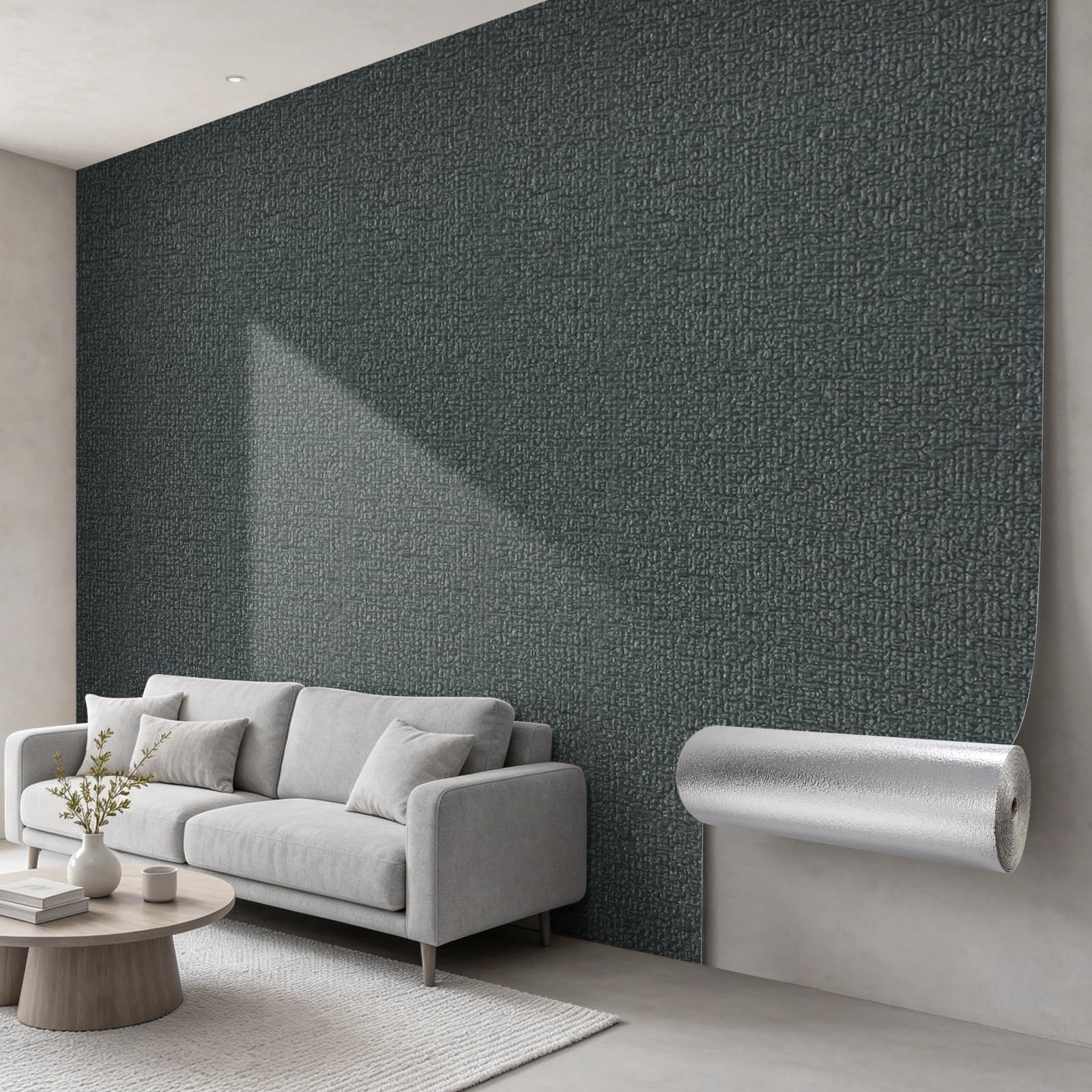 Pamatio Peel and Stick Wallpaper Linen Textured, 2.8m x 0.5m Thick Self Adhesive Wallpaper Fabric Effect Charcoal Grey 5 Roll Thermal Insulation DIY Wall Paper for Bedroom Living Room Mould Wall Decor — image 1
