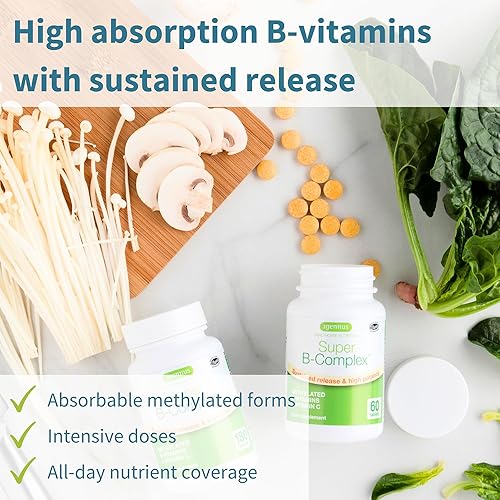 Miniatura 2 de Super B-Complex - Complejo B metilado de liberación sostenida y vitamina C folato y metilcobalamina vegano 60 tabletas pequeñas