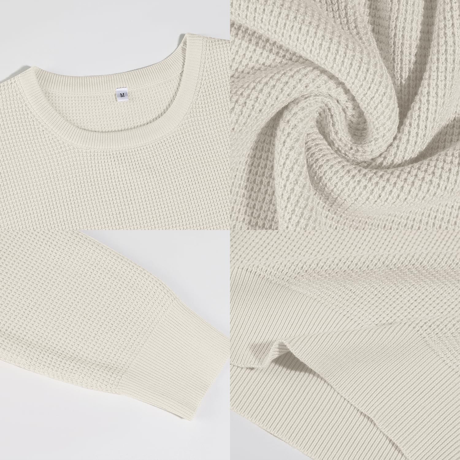 Vssjavun Mens Crewneck Sweater Winter Waffle Texture Raglan Sleeve Knitted Thermal Pullover Sweaters - Image 4