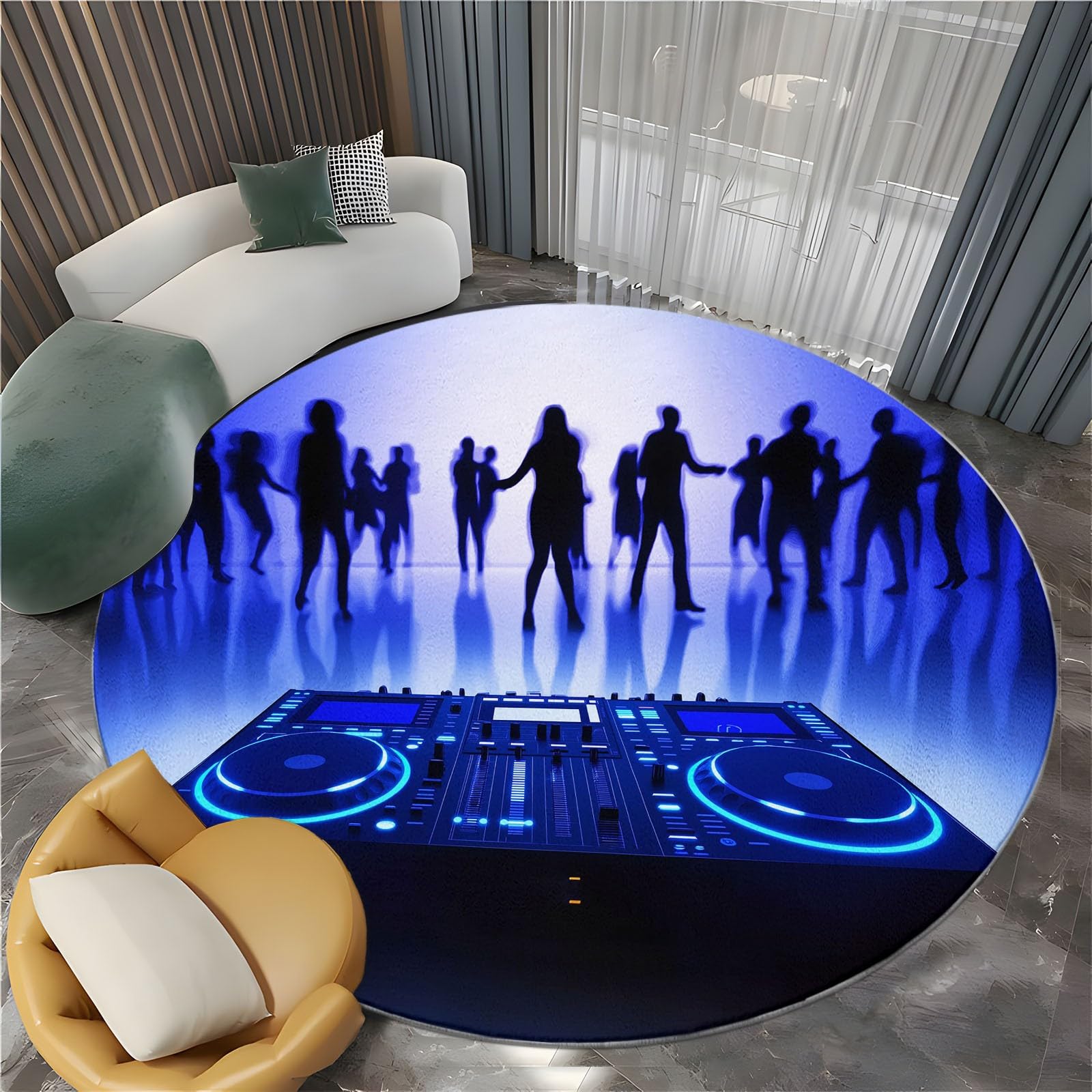 Generisch Rund Teppich Wohnzimmer DJ-Konsole 200 cm Rund Teppich- Küche Jugendzimmer Esszimmer Flur und Schlafzimmer Rund Teppiche Kurzflor Extra Weich Pflegeleicht