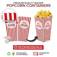 Vista 3 de Stock Your Home Paquete de 50 cajas de palomitas de maíz desechables de cine a rayas rojas y blancas, capacidad de 30 onzas, caja de aperitivos