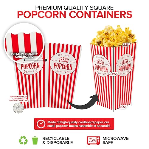 Miniatura 3 de Paquete de 50 cajas de palomitas de maíz desechables de cine a rayas rojas y blancas, capacidad de 30 onzas, caja de aperitivos vintage, suministros