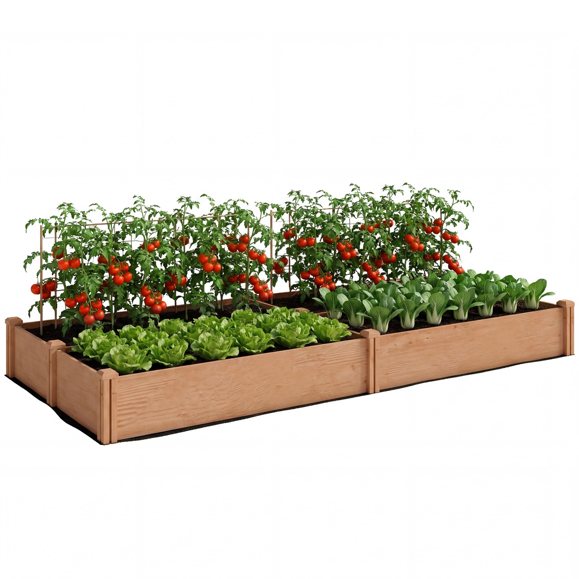 Outsunny Carré Potager en Bois 234x109x25 cm Lit de Jardin Surélevé 4 Zones de Culture Jardinière Extérieure à Fond Ouvert Montage sans Outil pour Légumes et Fleurs Marron Clair