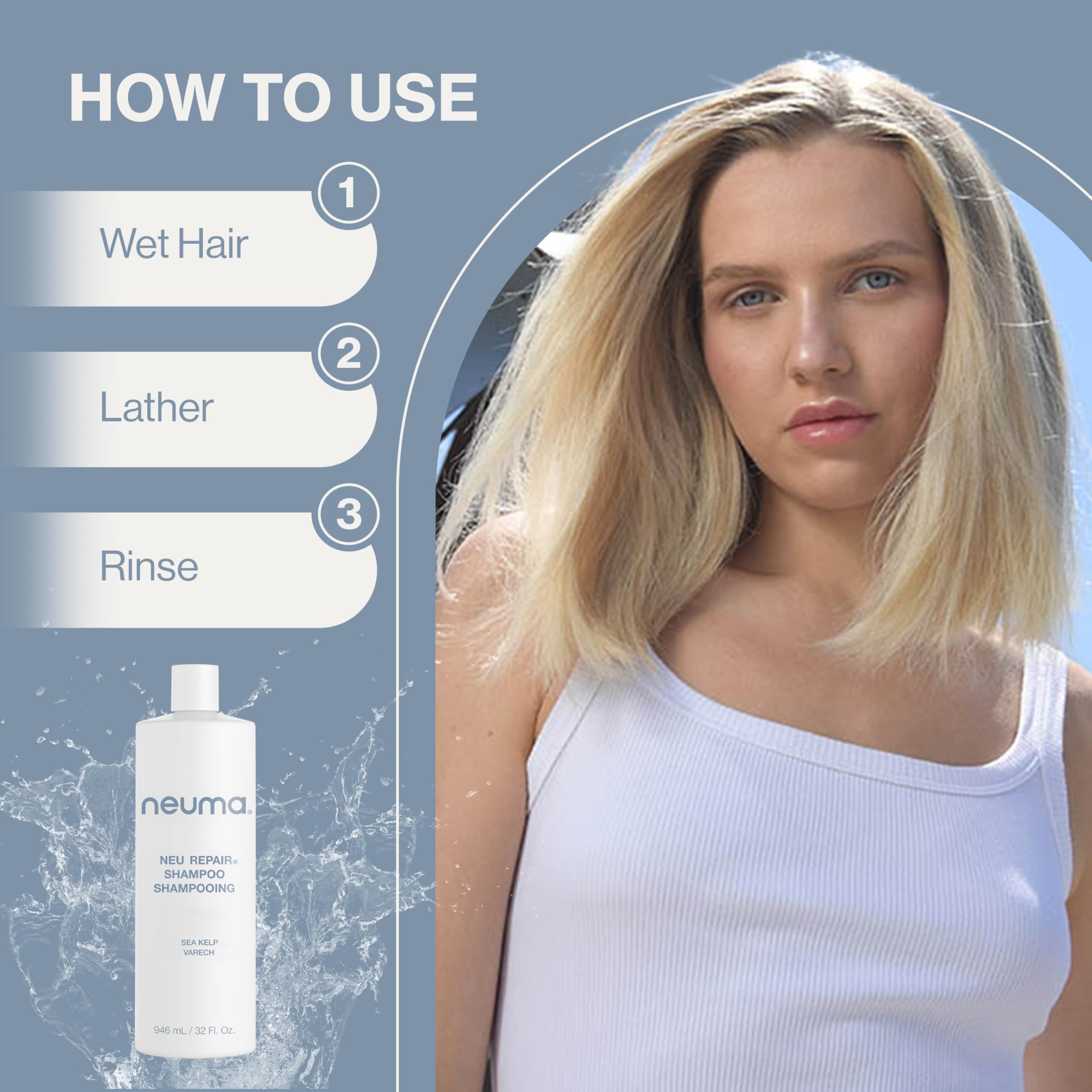 Neuma Neu Repair Shampoo - Revitalizes, and Strengthens Damaged Hair, Sulfate-Free, Lemon, Lavender and Fir Needle Scent