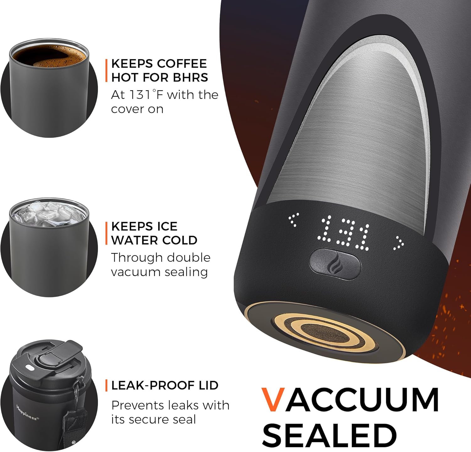 Happiness Self-Heating Travel Mug 20oz,Smart Rechargeable Electric Temperature Control Heated Coffee Cup - Image 7