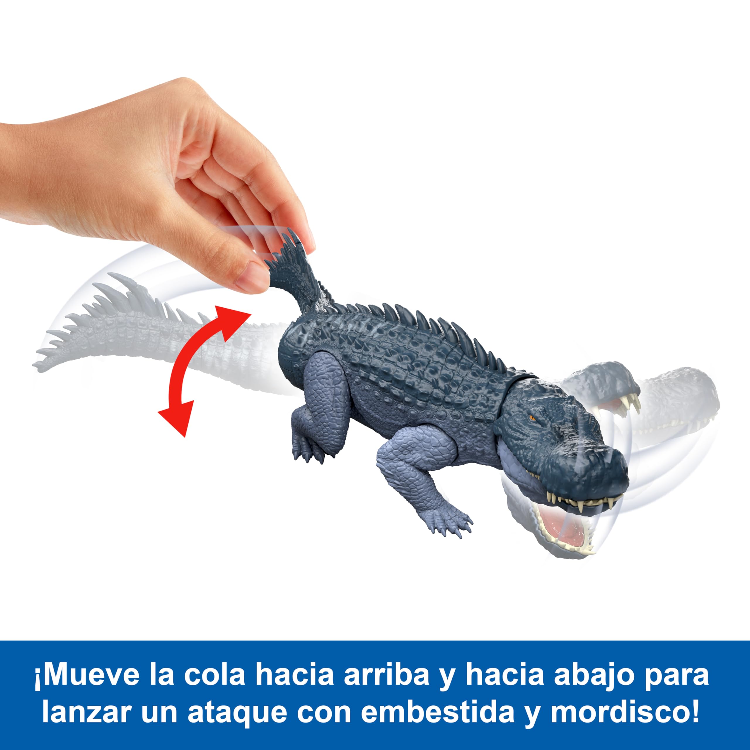 Mattel Jurassic World: El Renacer, Grandes embestidas Purusaurio Figura de dinosaurio de juguete de especie grande, con 2 embestidas, juego digital, JGB94