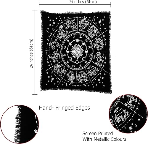 Miniatura 6 de Indian Consigners Tela de altar Zodiaco Brujería Alter Tarot Spread Top Cloth Wiccan Square Spiritual 24 por 24 Universo Sagrado (Zodiaco Plata)
