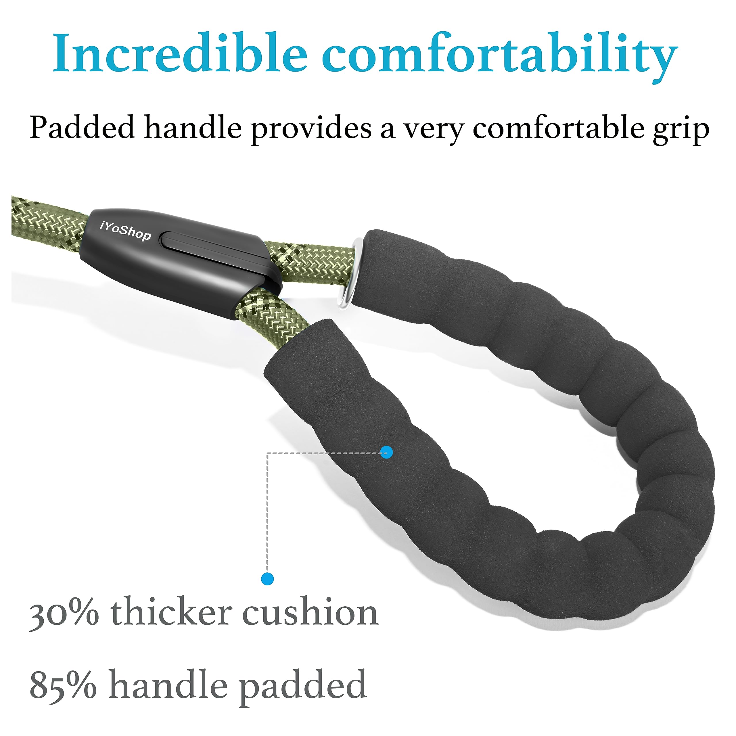 iYoShop Guinzaglio per cani resistente con manico imbottito e fili altamente riflettenti, guinzaglio da addestramento per cani (1,27 cm x 1,2 m, verde militare)