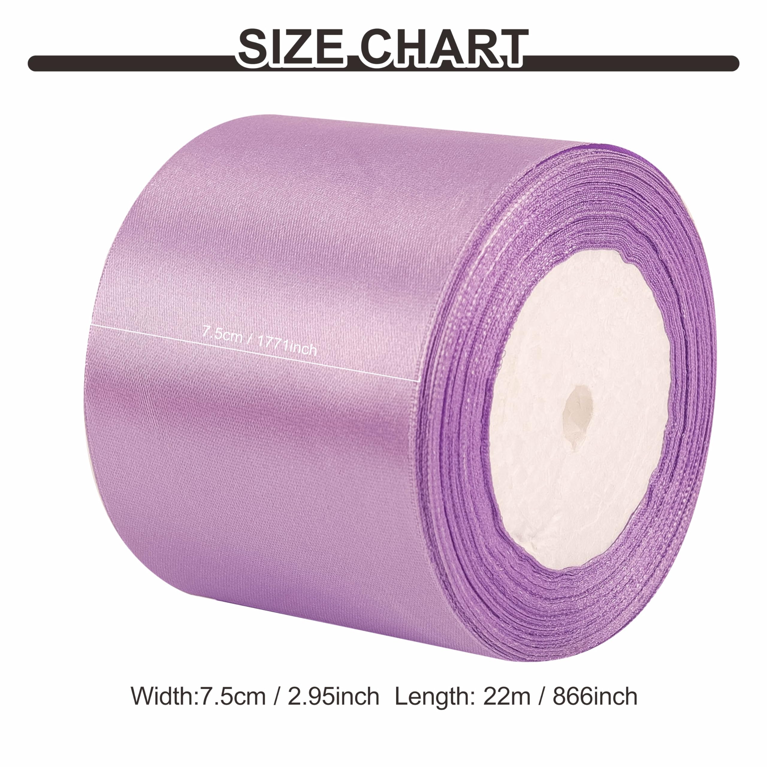 75mm Wide Purple Solid Satin Ribbon for Gift Wrapping 22M,Silk Thick Ribbon Polyester Ribbon 75mm for Crafting Christmas,Hair Bows - Image 3