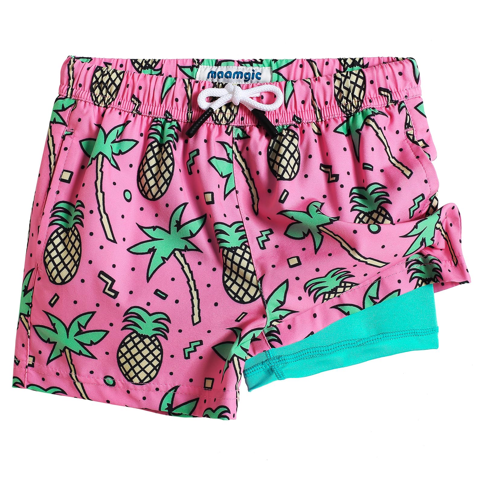 MaaMgic Costume da bagno per bambini, ad asciugatura rapida, pantaloncini corti da nuoto per piccoli, pantaloncini da bagno 2 in 1 con compressione, tasche con coulisse regolabile