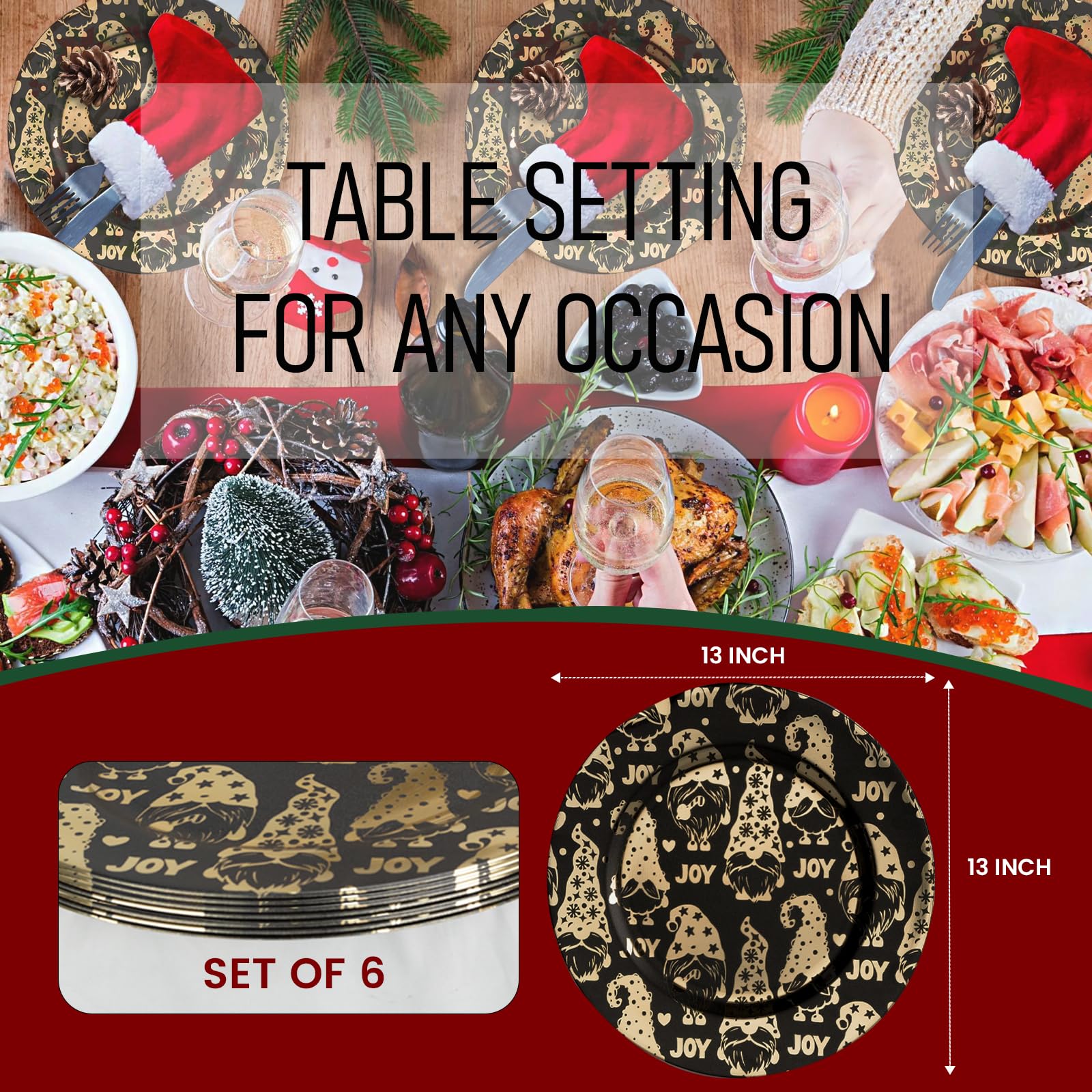 13" Christmas Charger Plates Set Of 6, Electroplated