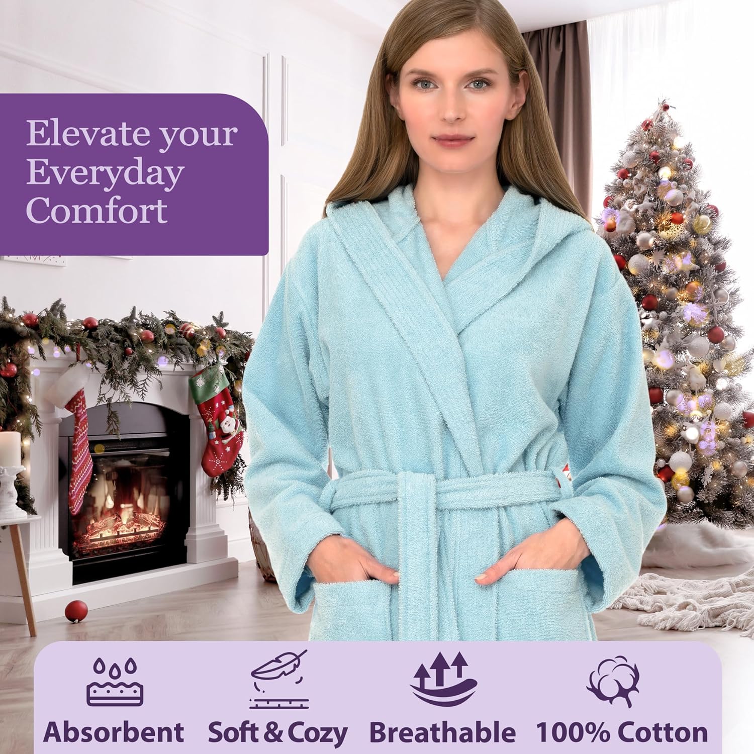 TowelSelections Womens Hooded Robe Cotton Terry Cloth Shower Bathrobe Spa Towel Bath Robes for Women XS to 4X - Image 5