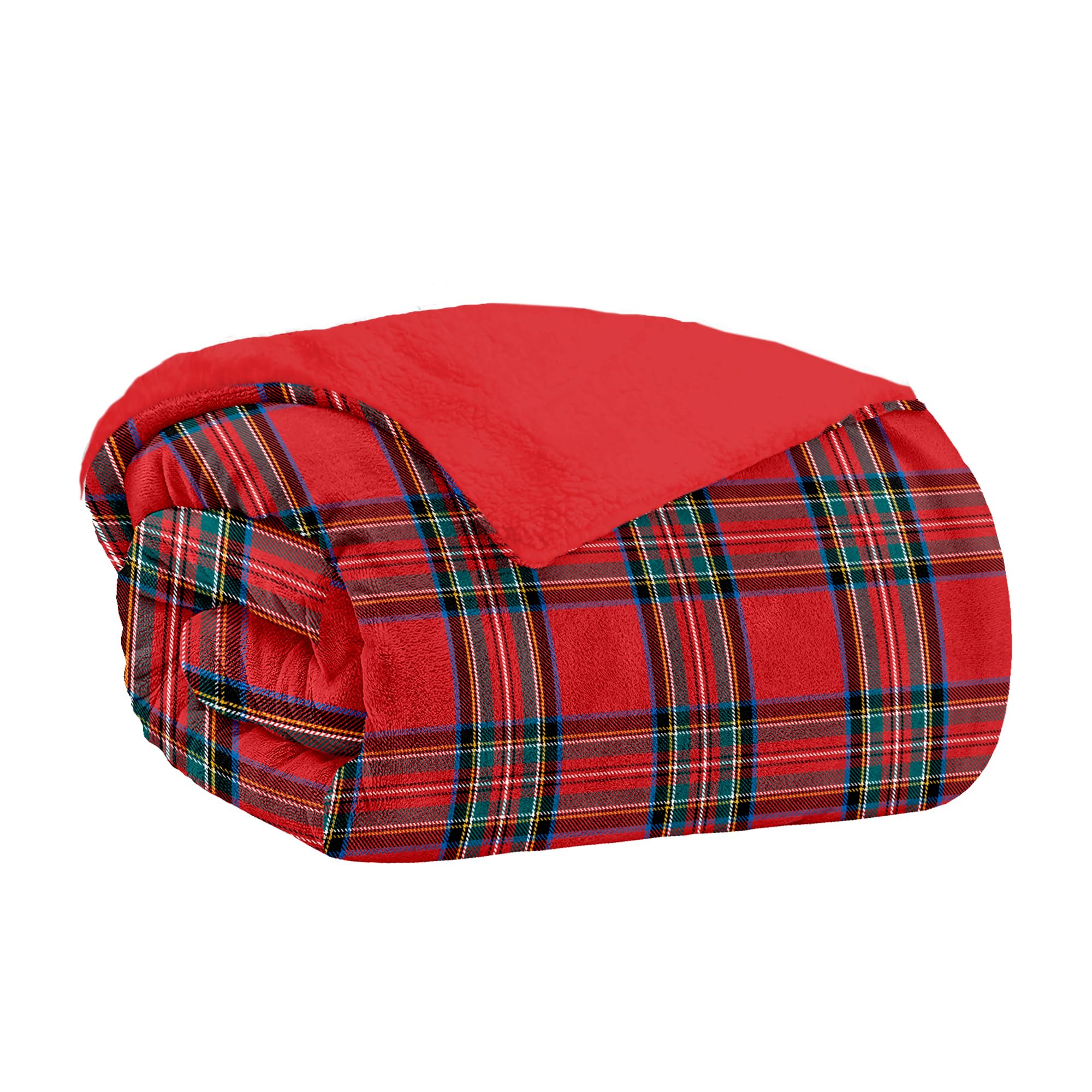 Home Tresor Plaid Pile Matrimoniale, Coperta Matrimoniale Invernale, Coperta Calda in Pile di Flanella e Sherpa, Copriletto Morbidotto Doppio Strato Pelliccia Pelosa Tartan Rosso cm. 230x200