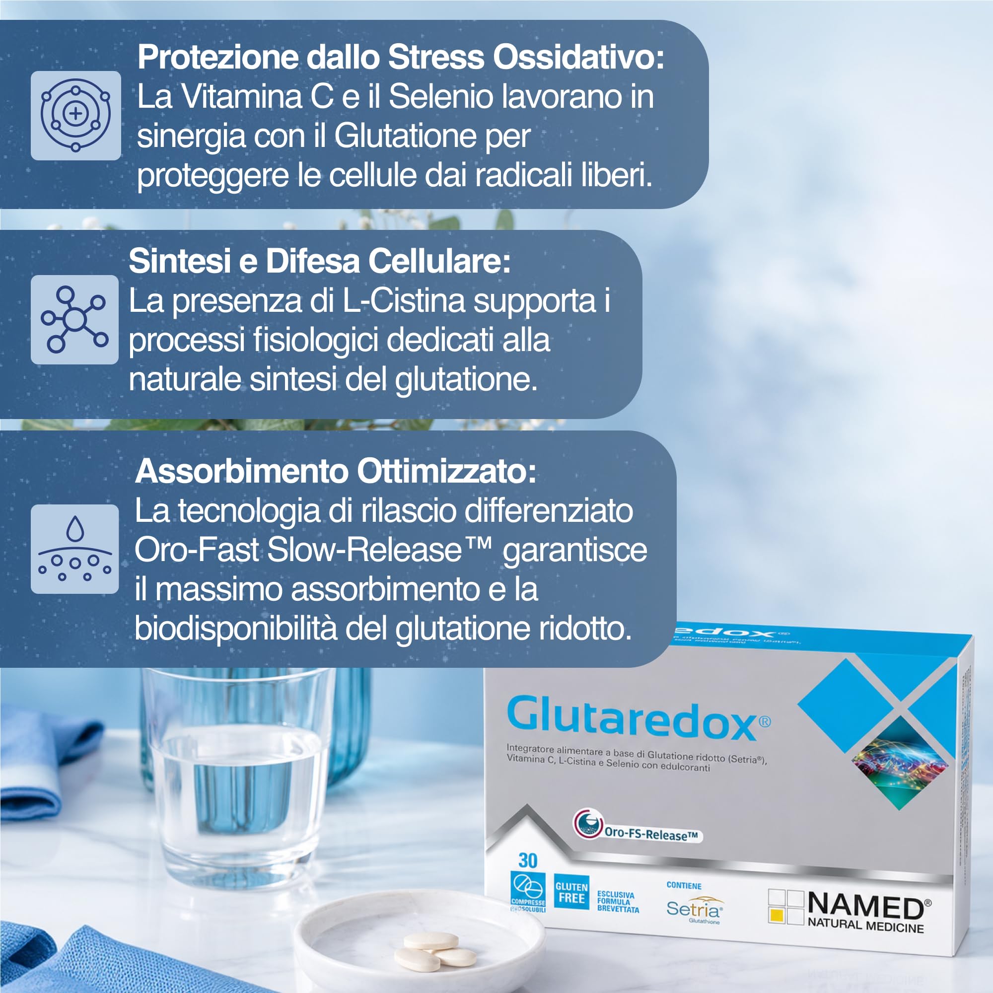 NAMED Glutaredox Antioxidant Supplement with Reduced Glutathione and Vitamin C | Against Oxidative Stress, Support Cell Wellbeing and Immune Defenses