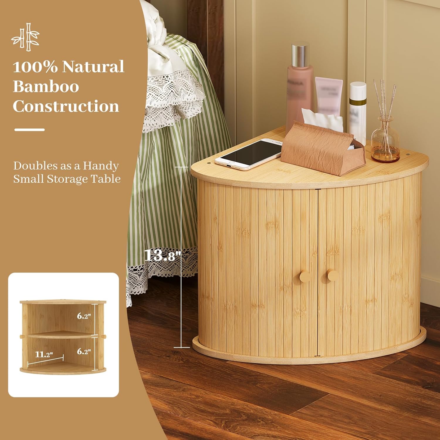 Corner Bread Box for Kitchen Countertop, Double Layer Bamboo Bread Storage Bin,Dual-Side Sliding Roll-top Large Capacity for Kitchen,Dining Room,Under Cabinet Organizer