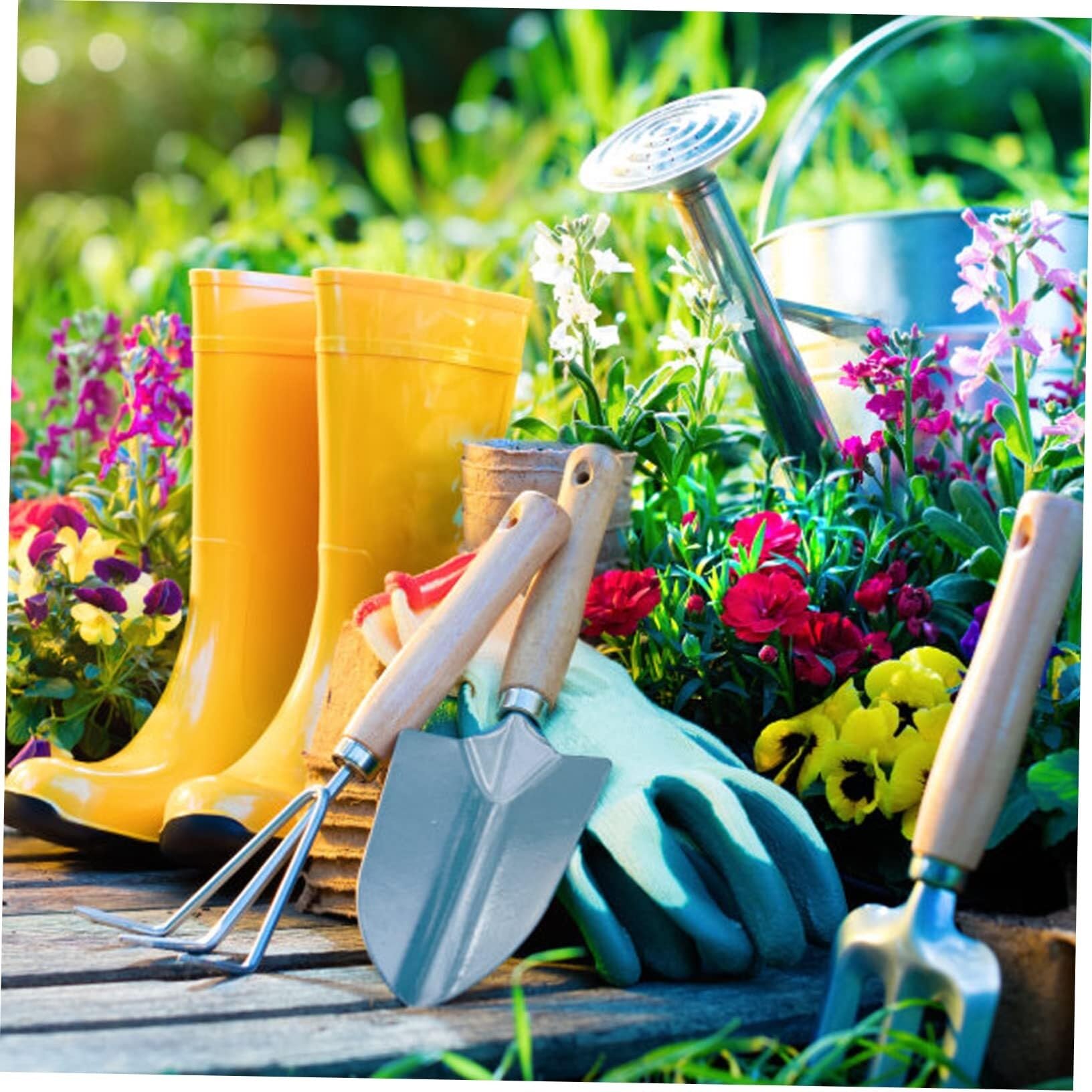 Set di Attrezzi da Giardino 5 Pezzi Utensili manuali da Giardinaggio Cazzuola e coltivatore in Acciaio Inossidabile con Manico Kit da Giardinaggio