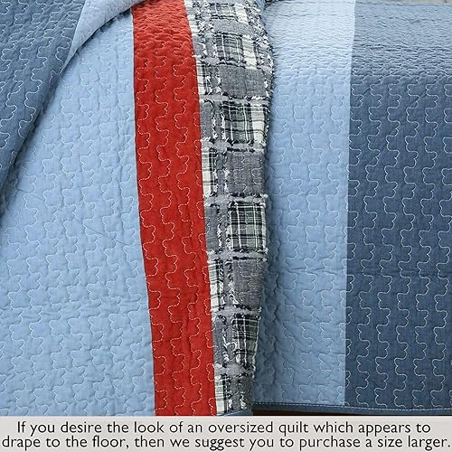 Miniatura 5 de Cozy Line Home Fashions Juego de ropa de cama reversible de 100% algodón con rayas rojas y azul marino (Varsity, Queen, 3 piezas)