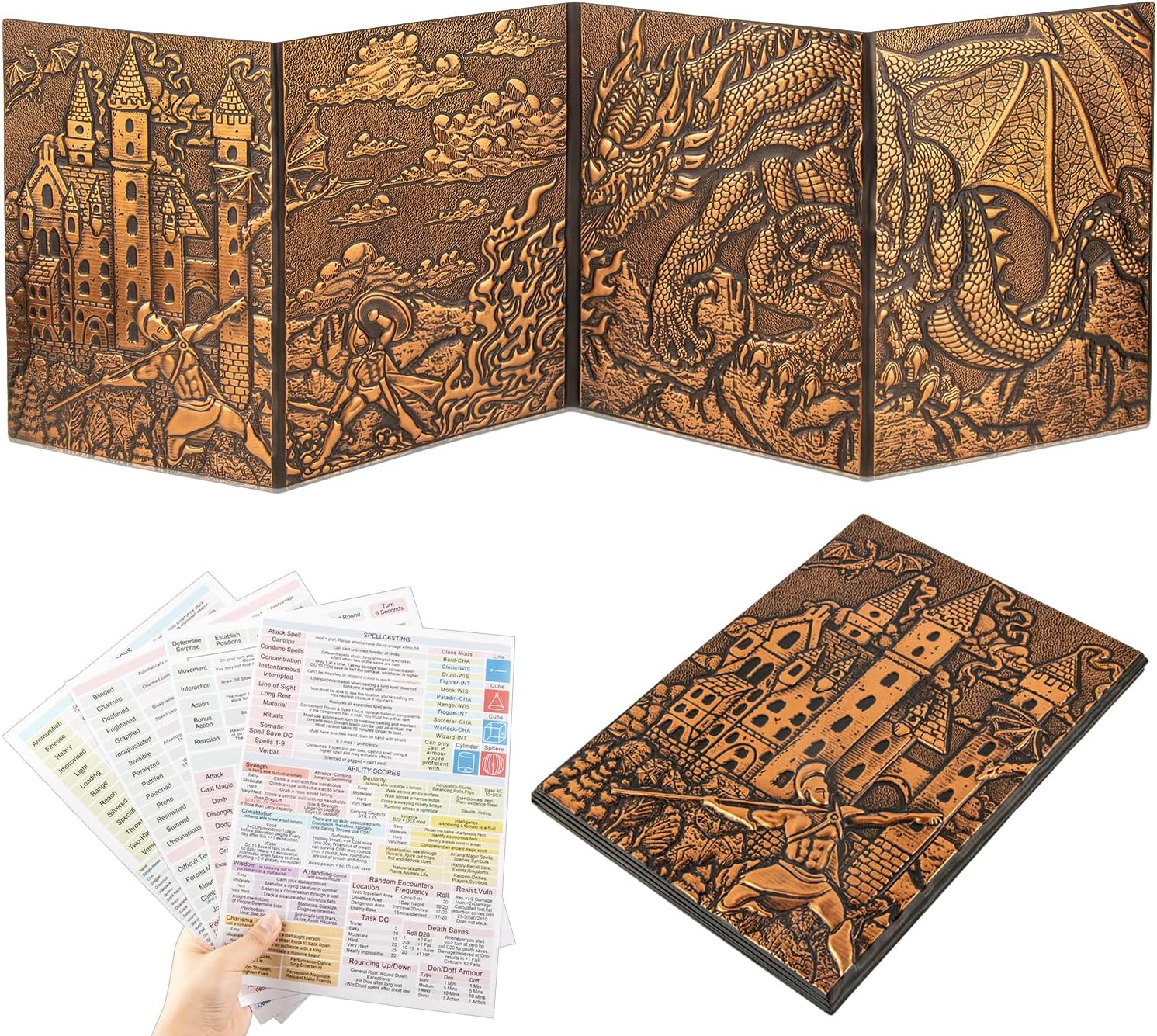 DND DM Screens 5e-Embossed Dungeons and Dragons Screen Foldable Design, Four-Panel with Pockets Dungeon Master Screen, Compatible with Rich Graphics for Dungeon Master Gifts