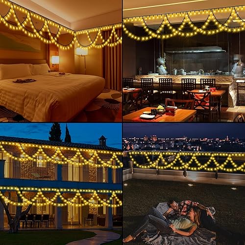 Miniatura 7 de KAZOKU Luces de Navidad para interiores y exteriores, 40 pies, 380 LED, impermeables, 8 modos, extensibles, semicírculo, luces para Navidad, hogar,