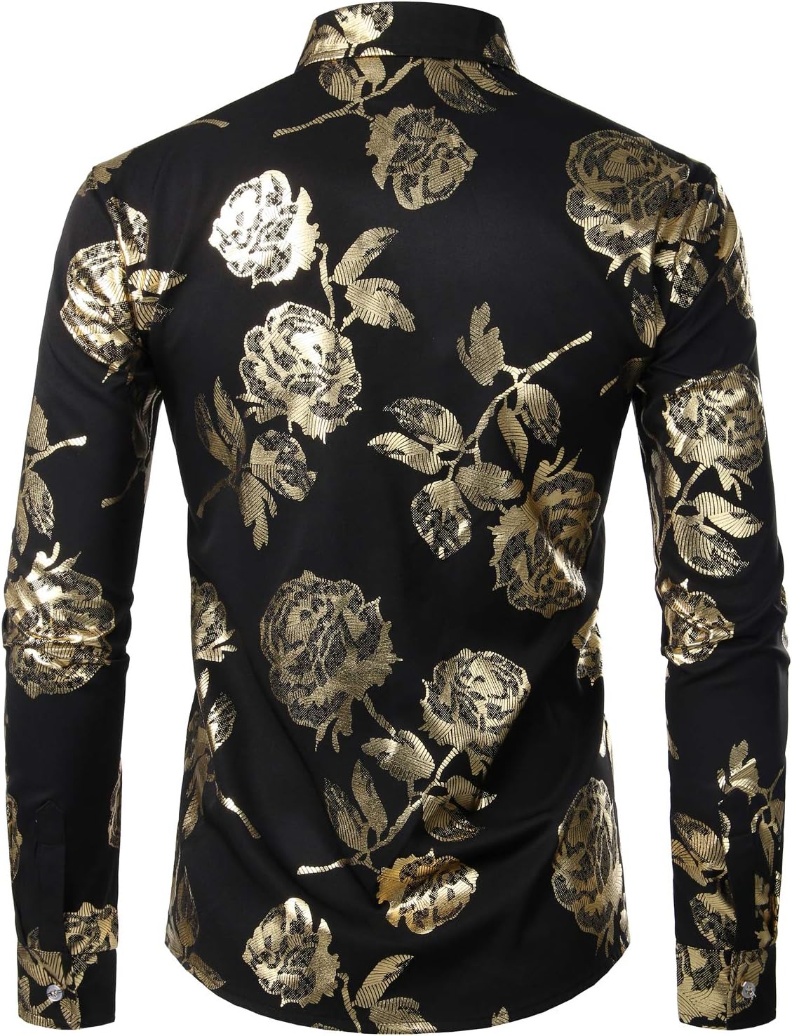 ZEROYAA Mens Hipster Gold Rose Printed Slim Fit Long Sleeve Dress Shirts/Prom Performing Shirts - Image 3