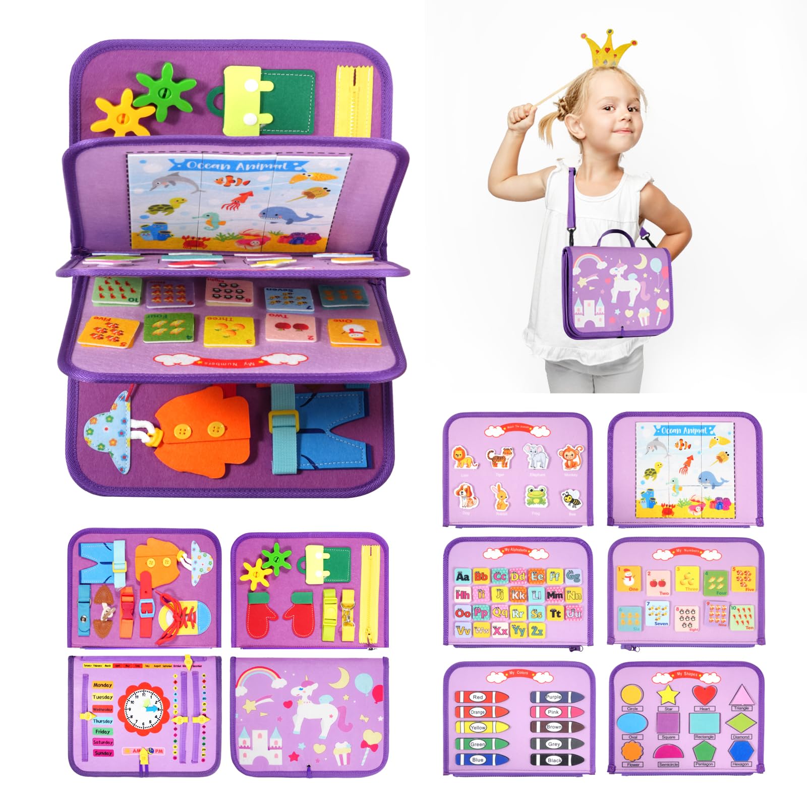VISATOR Busy Board Montessori Toys For 3 4 5 6 7 8 Year Old Girls Boys Sensory Toys For Toddlers Preschool Educational Learning Toys Activity Board For Fine Motor Skills Kids Gifts Airplane Car Toys