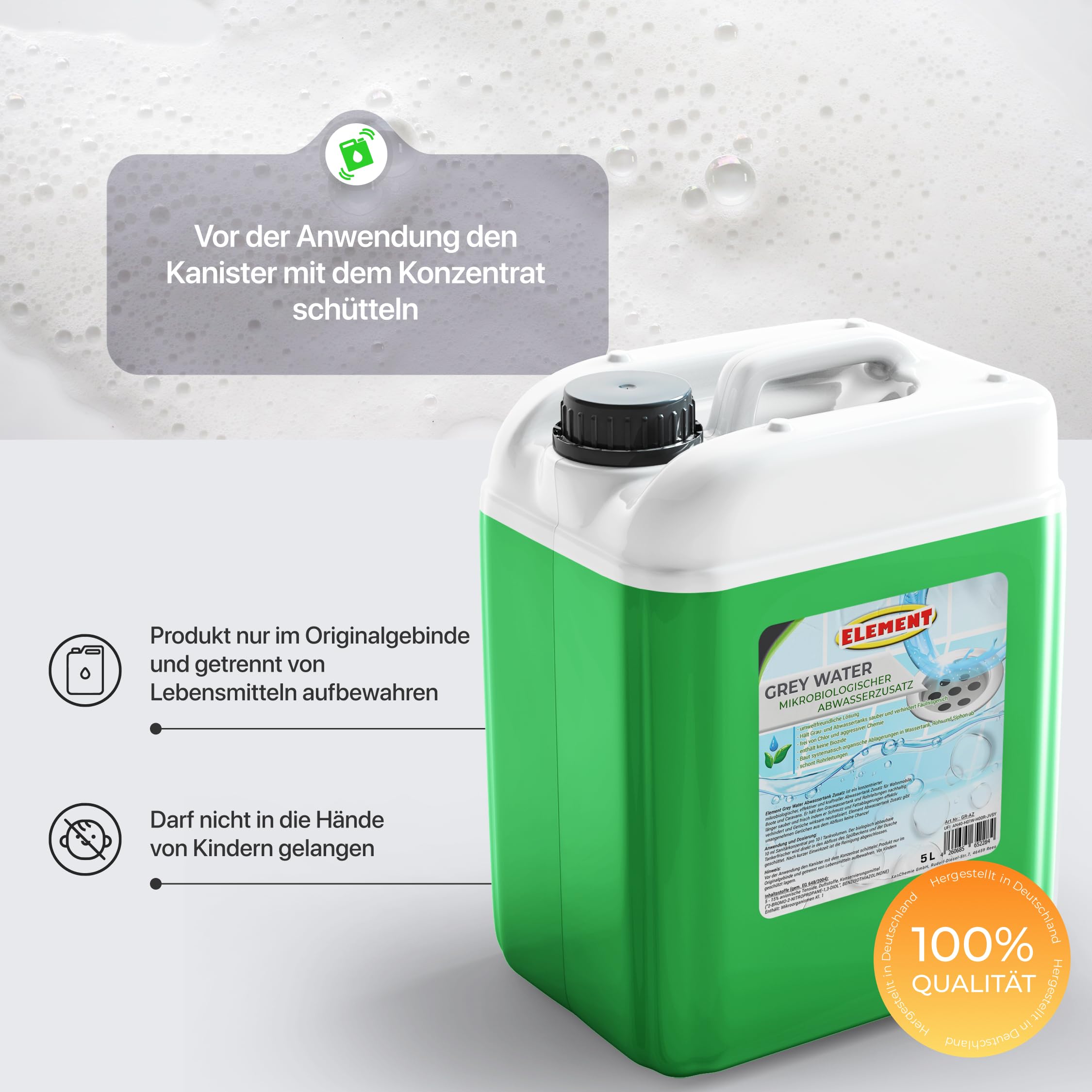 Grauwassertank Zusatz Wohnmobil | 5 Liter | Konzentrat | mikrobiologischer Grauwassertank Zusatz | Reiniger gegen unangenehme Gerüche |Abwassertank Zusatz| Reiniger für Grauwasser- und Abwasser-Tank