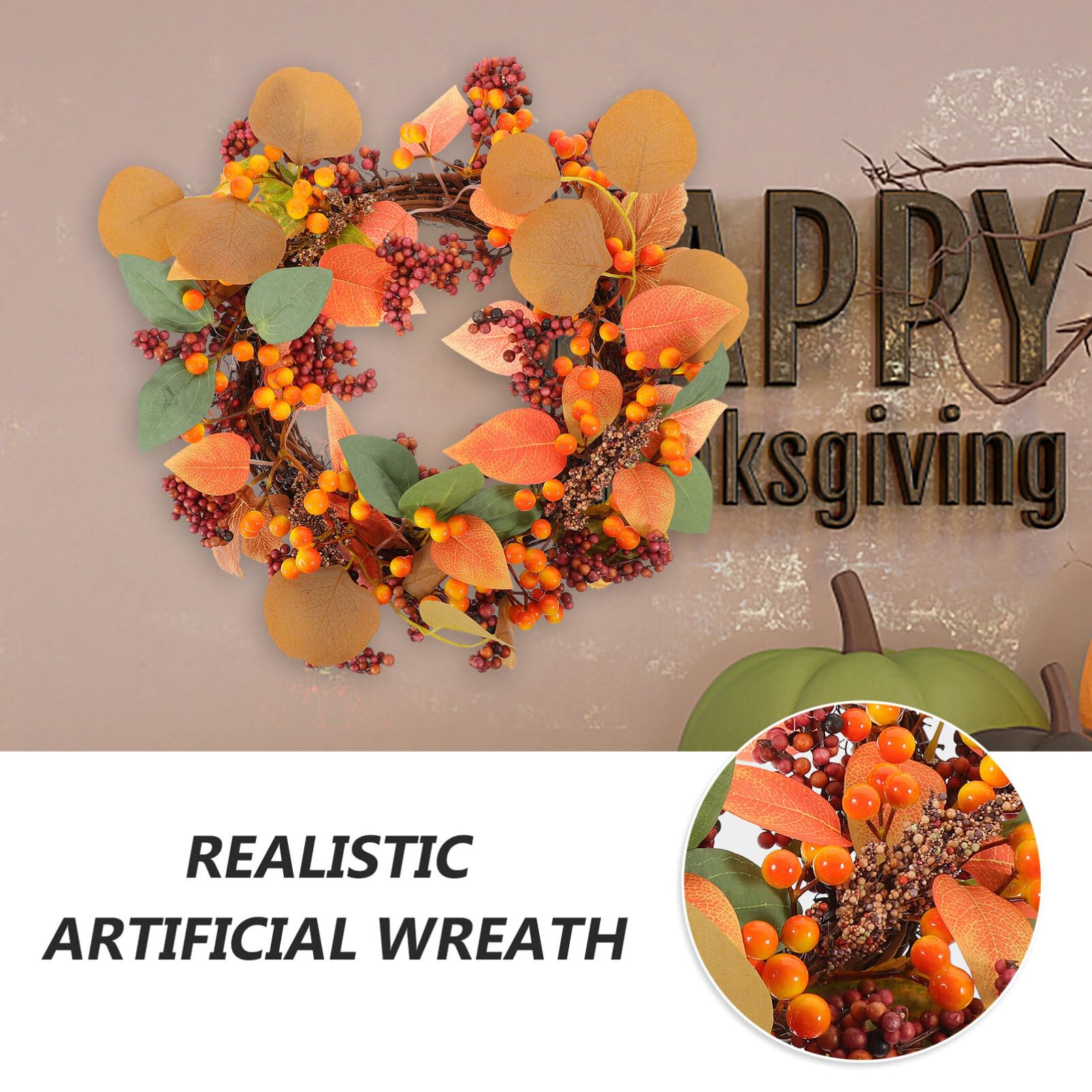 DEARMAMY Couronne de Thanksgiving Guirlande de Porte Baies Couronne Artificielle Suspendue pour Décoration Extérieure