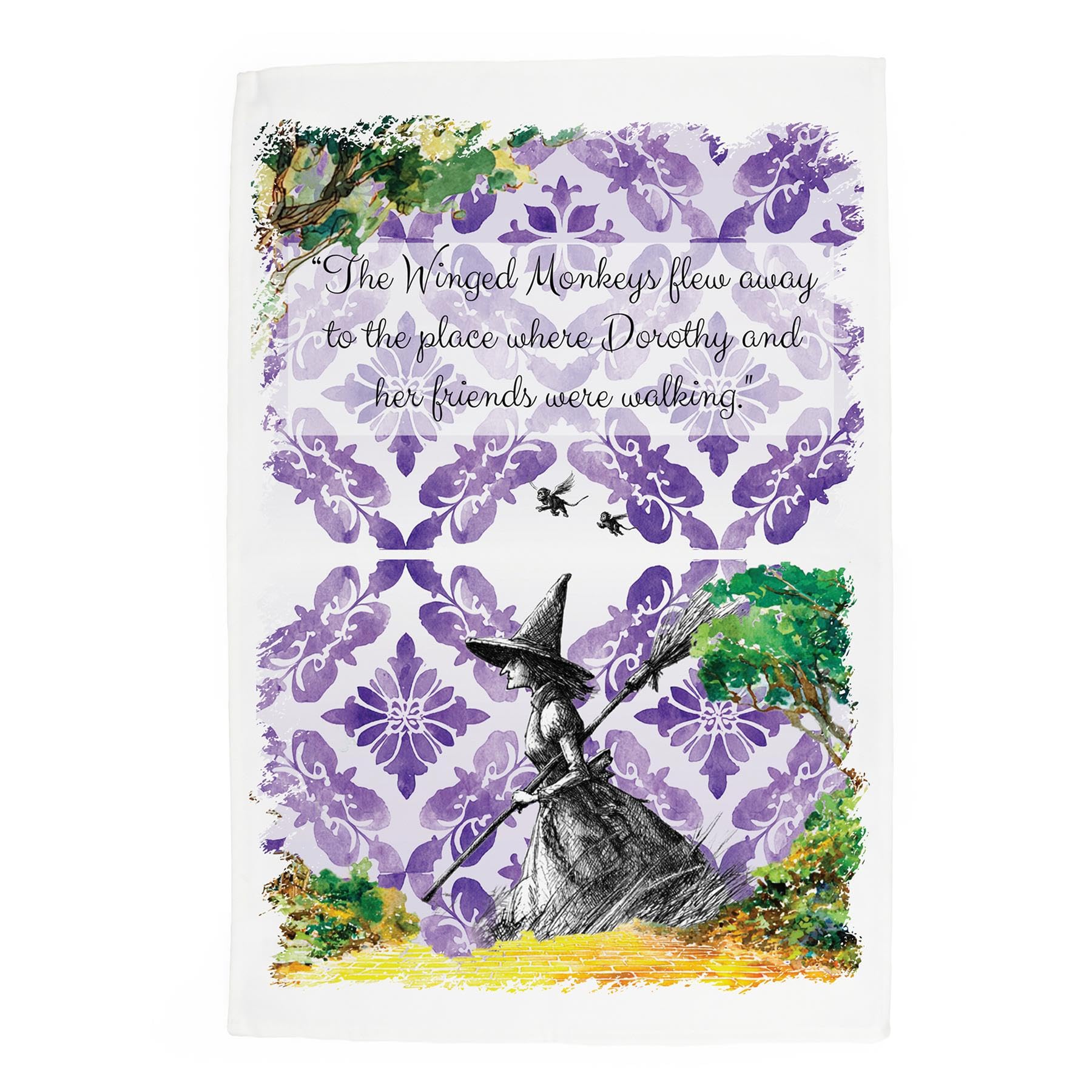 Purely Home Wizard of Oz Tea Towel - Wicked Witch - Purple Storybook Inspired Large Cotton Kitchen Dish Towel/Drying Cloth 67cm x 45cm
