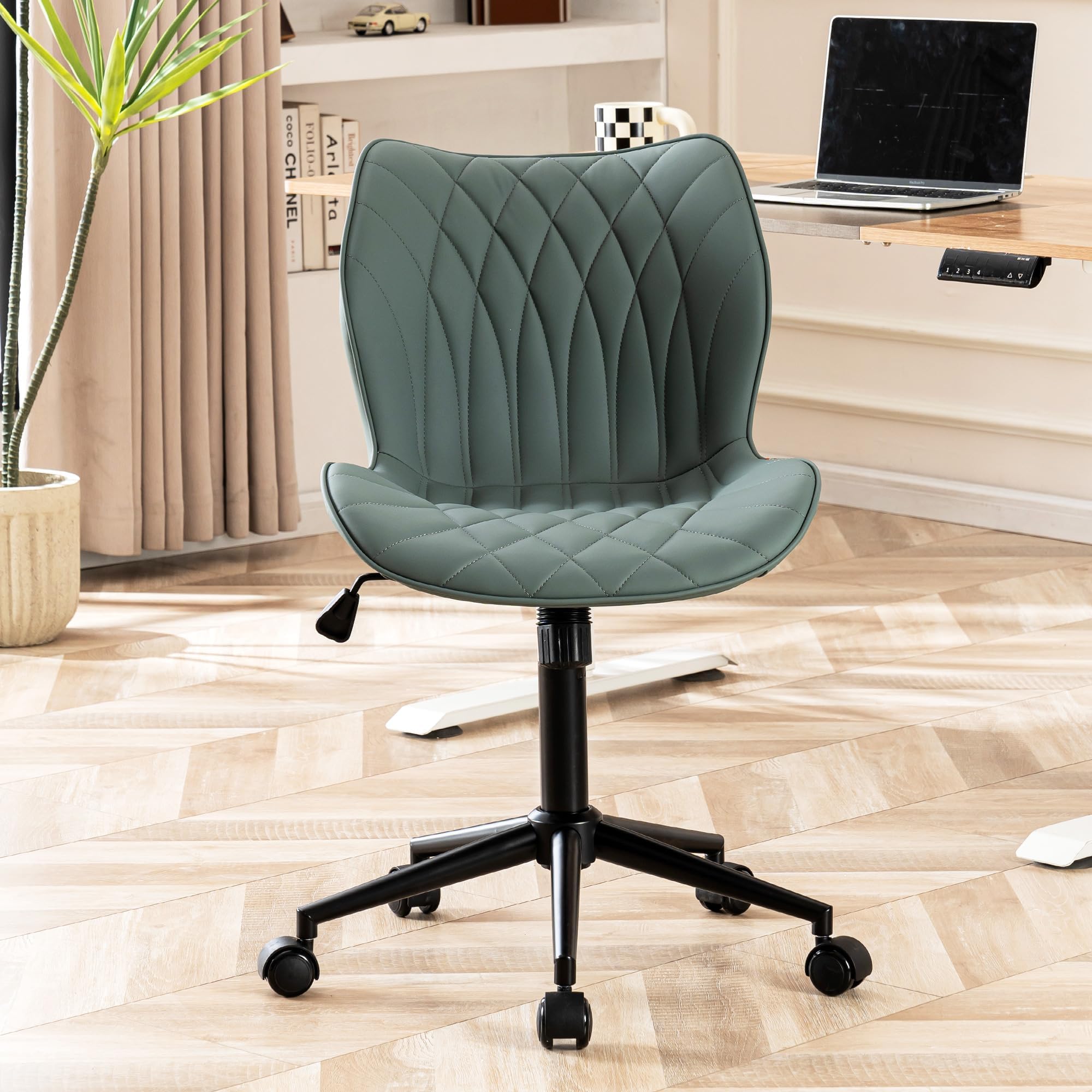 Silla de escritorio sin brazos, cómoda silla de oficina con ruedas, silla ergonómica para el hogar, sillas ajustables para computadora, moderna silla giratoria de piel sintética tapizada para