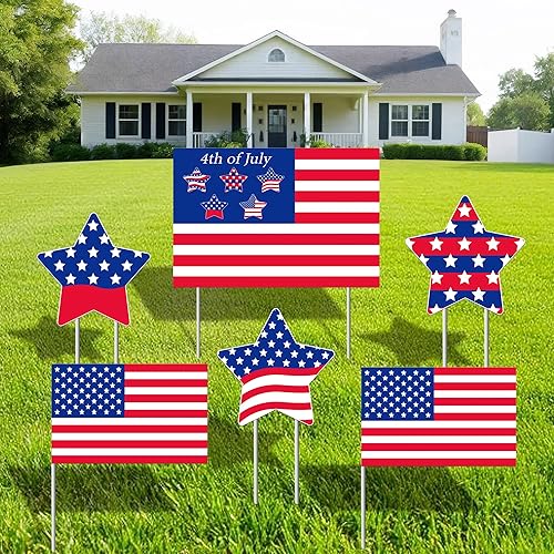Miniatura 1 de Letreros patrióticos para patio del 4 de julio con estacas, decoraciones del 4 de julio para exteriores  Letrero patriótico para decoraciones de