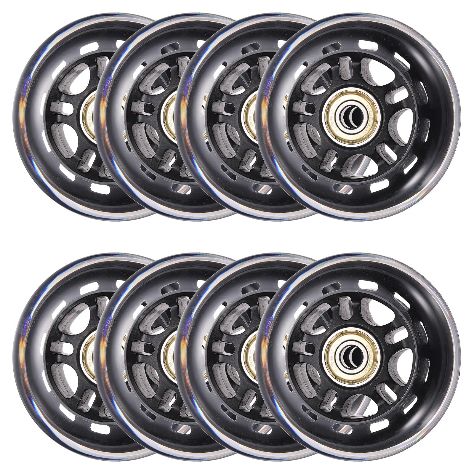 YELARXI Inline Skate Wheels with Bearings, Outdoor & Indoor Roller Skate Wheel Inline Skate Replacement (72mm, 8Pack, Black Transparent) for Scooter