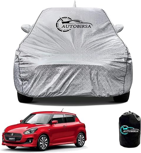 AUTOBIRSA Waterproof Car Body Cover for Maruti New Swift with Mirror and Antenna Pocket and Soft Cotton Lining (4 Side Ela...