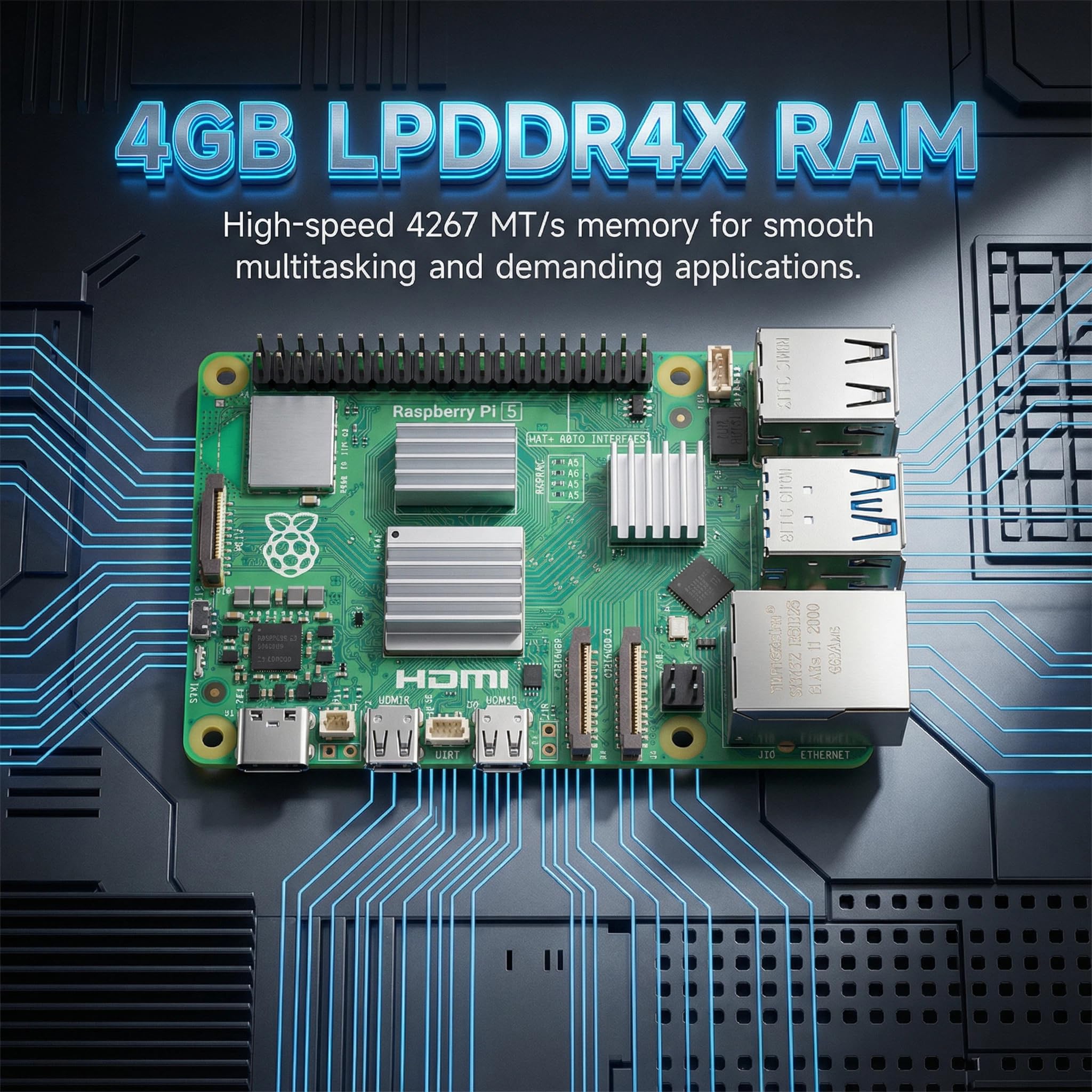 Pi 5 Scheda di Sviluppo Computer con 4GB RAM, AI Programming Learning Kit per Raspberry Pi Python e Robotica