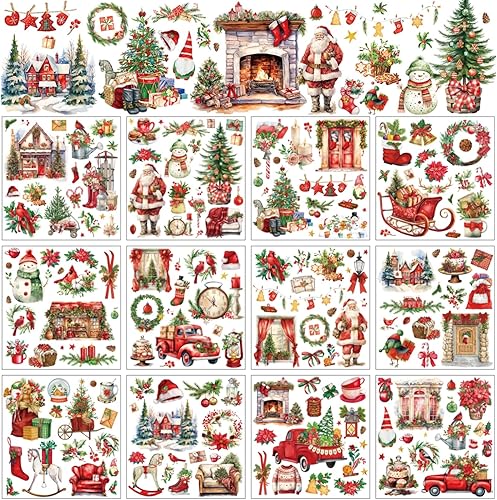 Vista 11 de BBTO 12 hojas de transferencia de Navidad para manualidades y muebles, calcomanías de transferencia de Navidad, calcomanías de invierno para madera