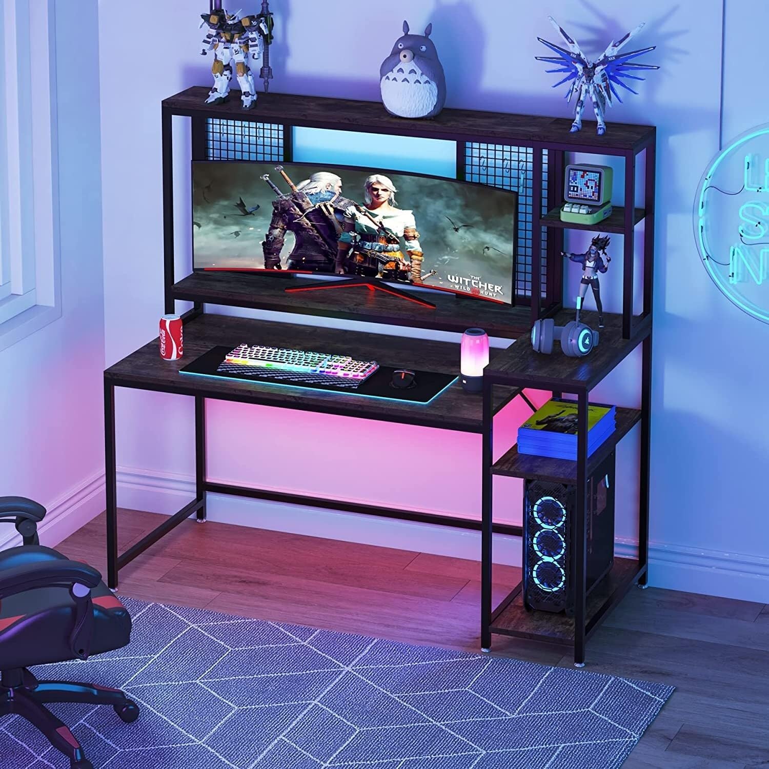 Overstock Industrial Brown Computer Gaming Desk with Hutch