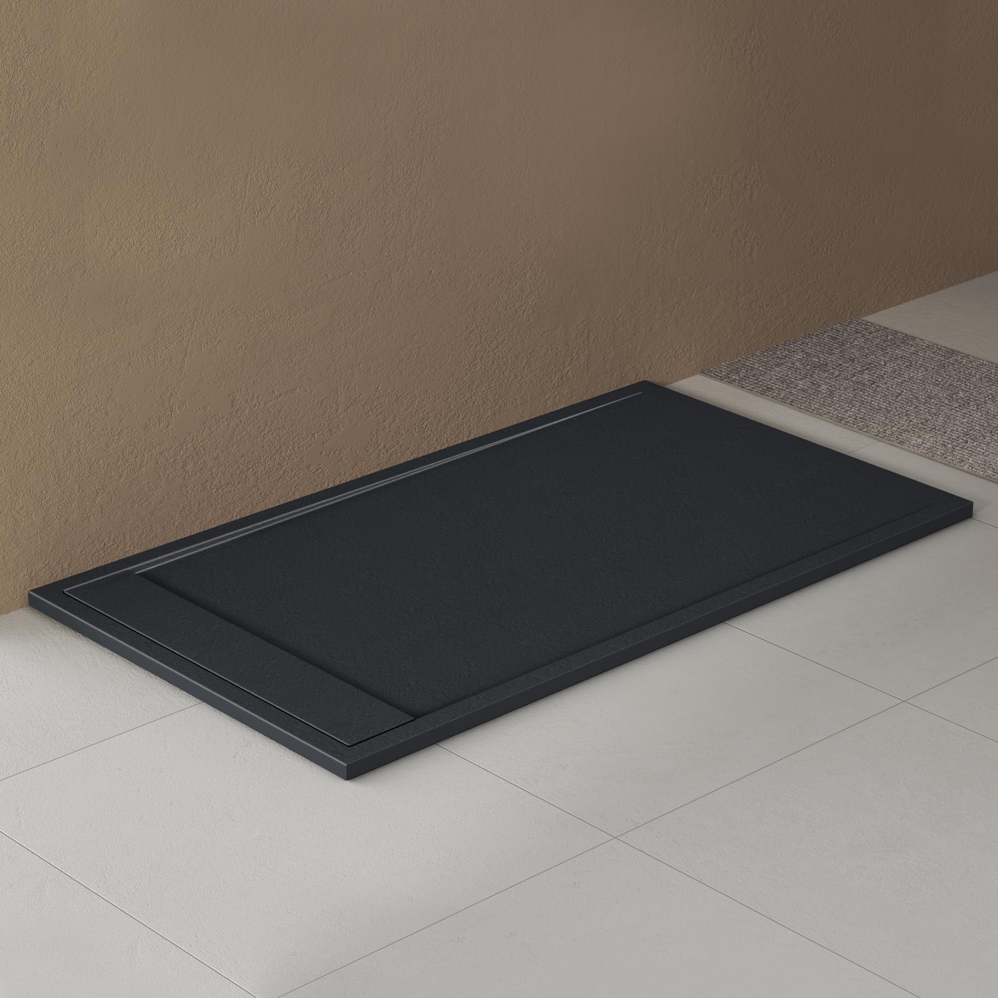 Receveur de douche ultra plat 90x160cm anti stagnation avec bonde AL06 solid surface gris noir