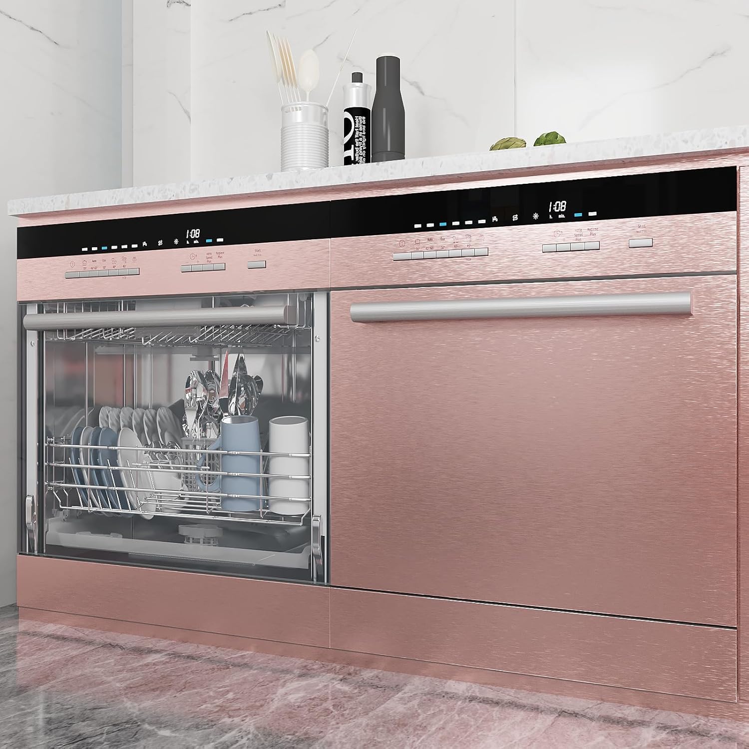 VEELIKE Thick Rose Gold Stainless Steel Contact Paper Peel and Stick Thick Brushed Metallic Wallpaper for Appliances Refrigerator Wrap 24''x354'' Self Adhesive Waterproof Vinyl for Fridge Dishwasher