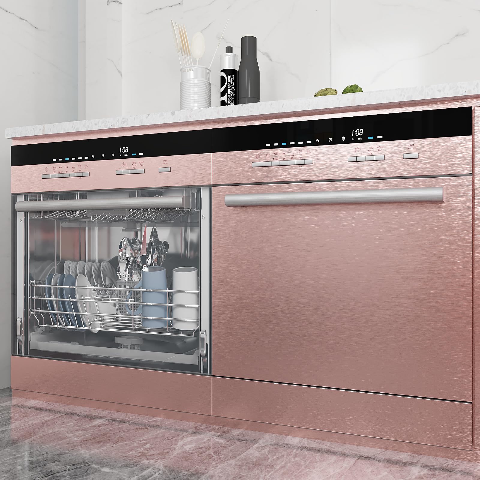 VEELIKE Rose Gold Stainless Steel Wallpaper for Appliances Fridge Dishwasher Covers 40 cm × 300 cm Brushed Stainless Steel Contact Paper Rose Gold Wallpaper for Kitchen Stove Cabinets Drawers - Image 3