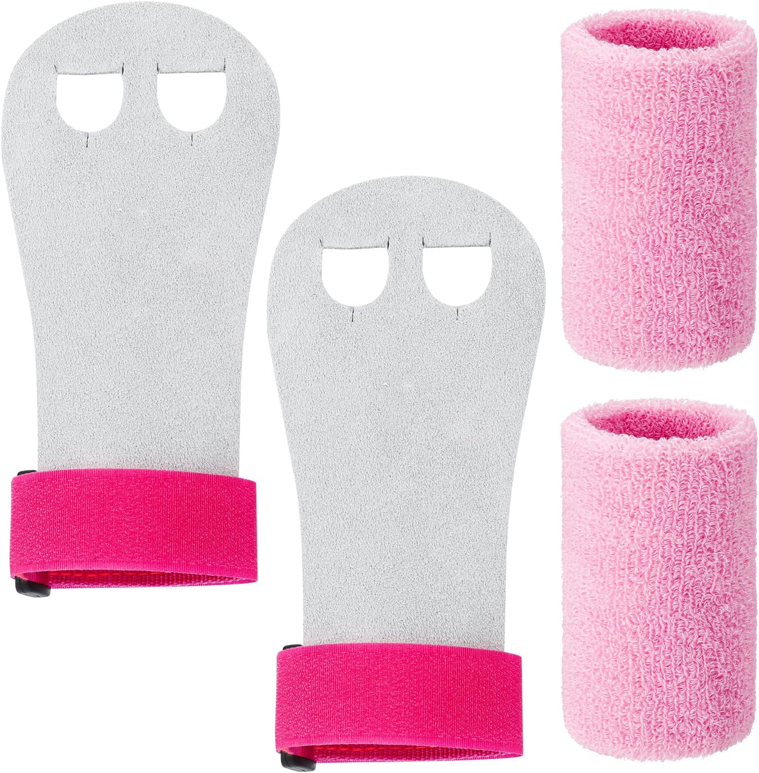 4Pcs Sports Gymnastics Grips Wristbands, Gymnastics Hand Grips Wristbands Sets with Pink Sweatbands Gymnastics Equipment Hand Grips for Girls Youth Kids