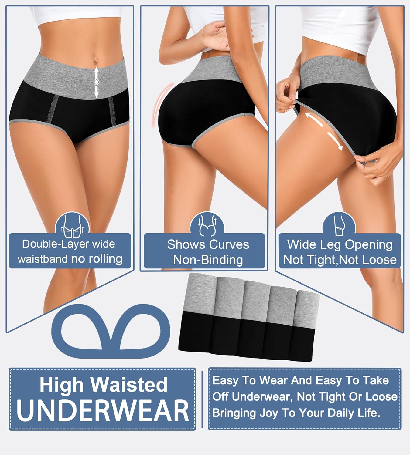 MISSWHO Cotton High Waisted Womens Underwear Soft Stretch Breathable Full Coverage Ladies Panties Multipack - Image 2