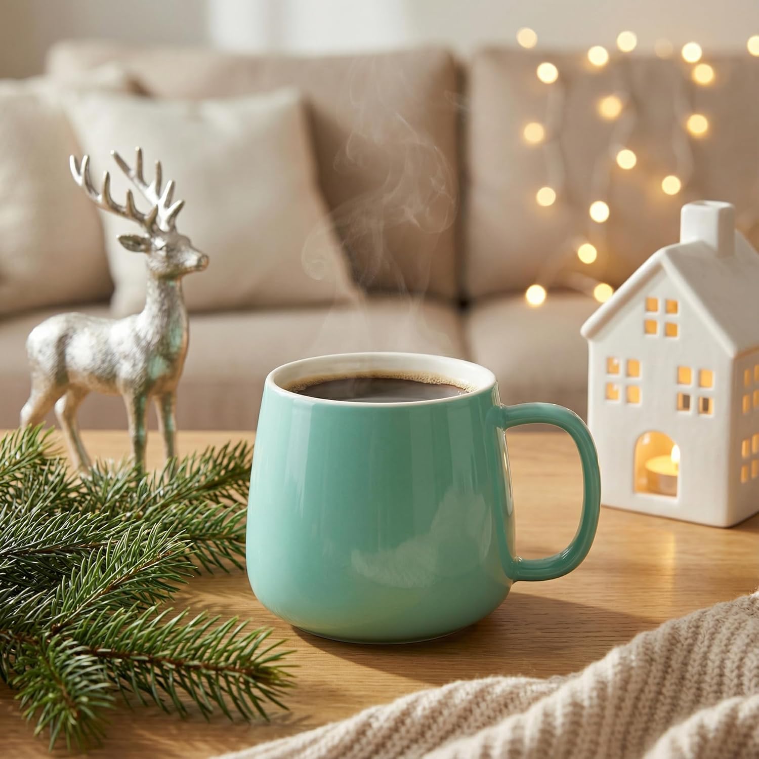 Teocera Coffee Mugs Set of 4-12oz Chip-Resistant Ceramic Cups with Ergonomic Handle | Dishwasher & Microwave Safe Mint Green Mugs | Keeps Beverage Hot, Perfect for Family Kitchen & Holiday Gifts