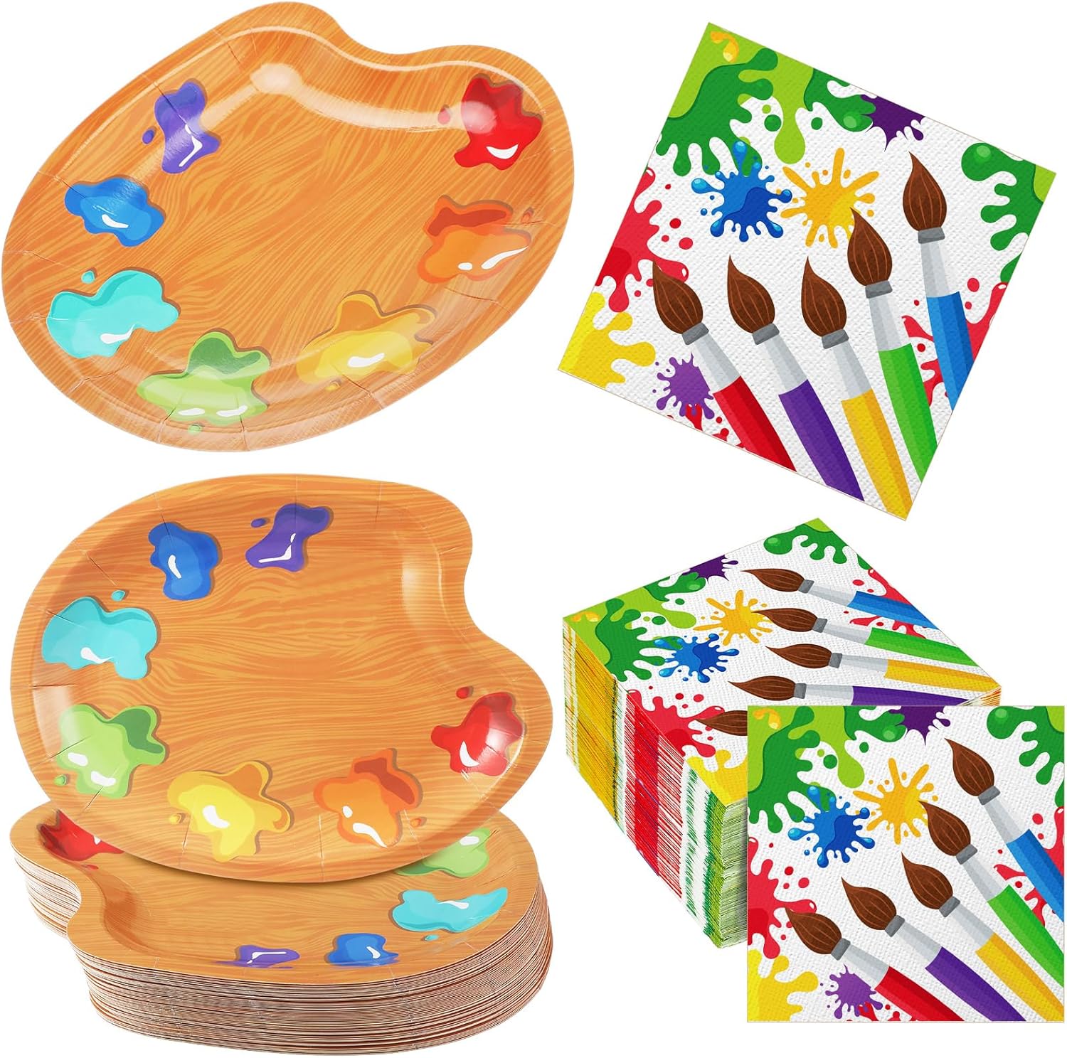 Poen 100 Pcs Art Birthday Party Supplies, Painting Party Tableware Decorations Colorful Artist Paint Splatter Paper Dessert Plates Art Plates and Napkins for Paint Birthday Art Party, Serves 50