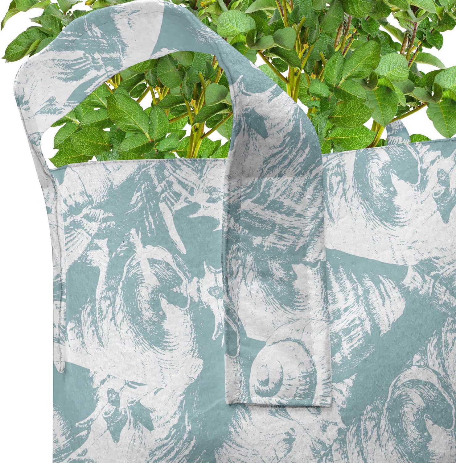 Lunarable Ocean Grow Bags 5-Pack, Vintage Different Seashells, Heavyduty Fabric Pots with Handles for Plants, 7 Gallon, Slate Blue White