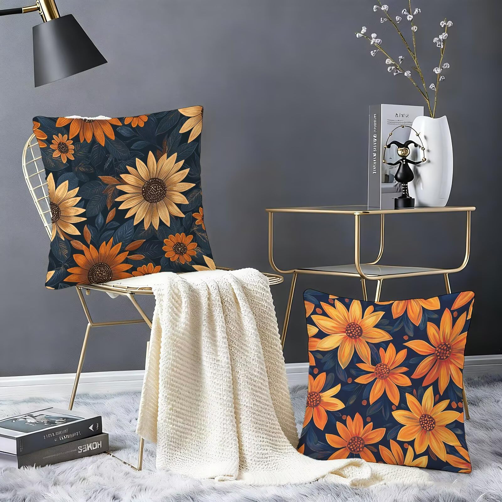 Pomarańczowe poszewki na poduszki 80 cm x 80 cm, 2 szt., kwiatowe poszewki na poduszki, aksamitne, dwustronne, trwałe, można prać w pralce, do salonu, odświeżające, idealne prezenty do dekoracji domu
