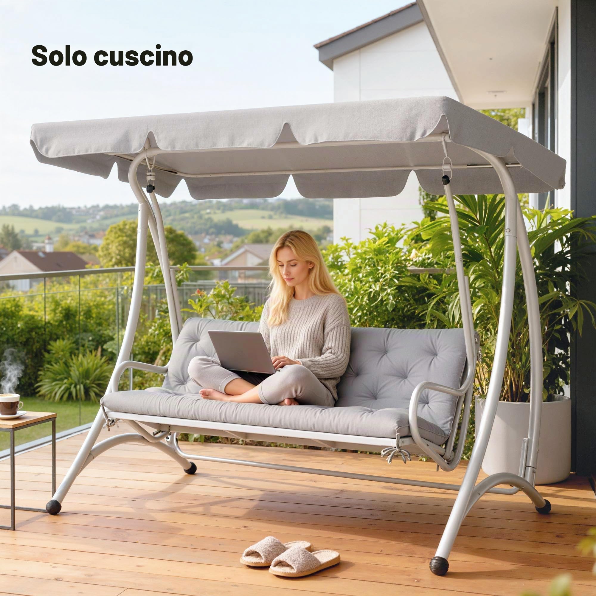 Outsunny Cuscino altalena con schienale 3 posti 59.1"x38.6" Grigio Chiaro