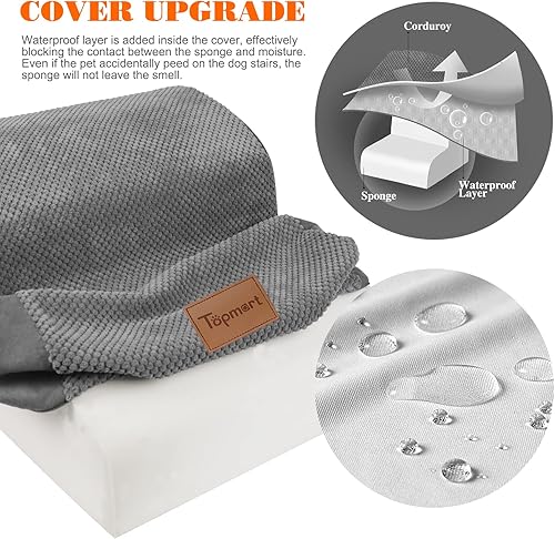 Miniatura 3 de Topmart Escalones de espuma de alta densidad para mascotas, 2 niveles, 11.8 pulgadas de alto, escaleras antideslizantes para perros, rampa para