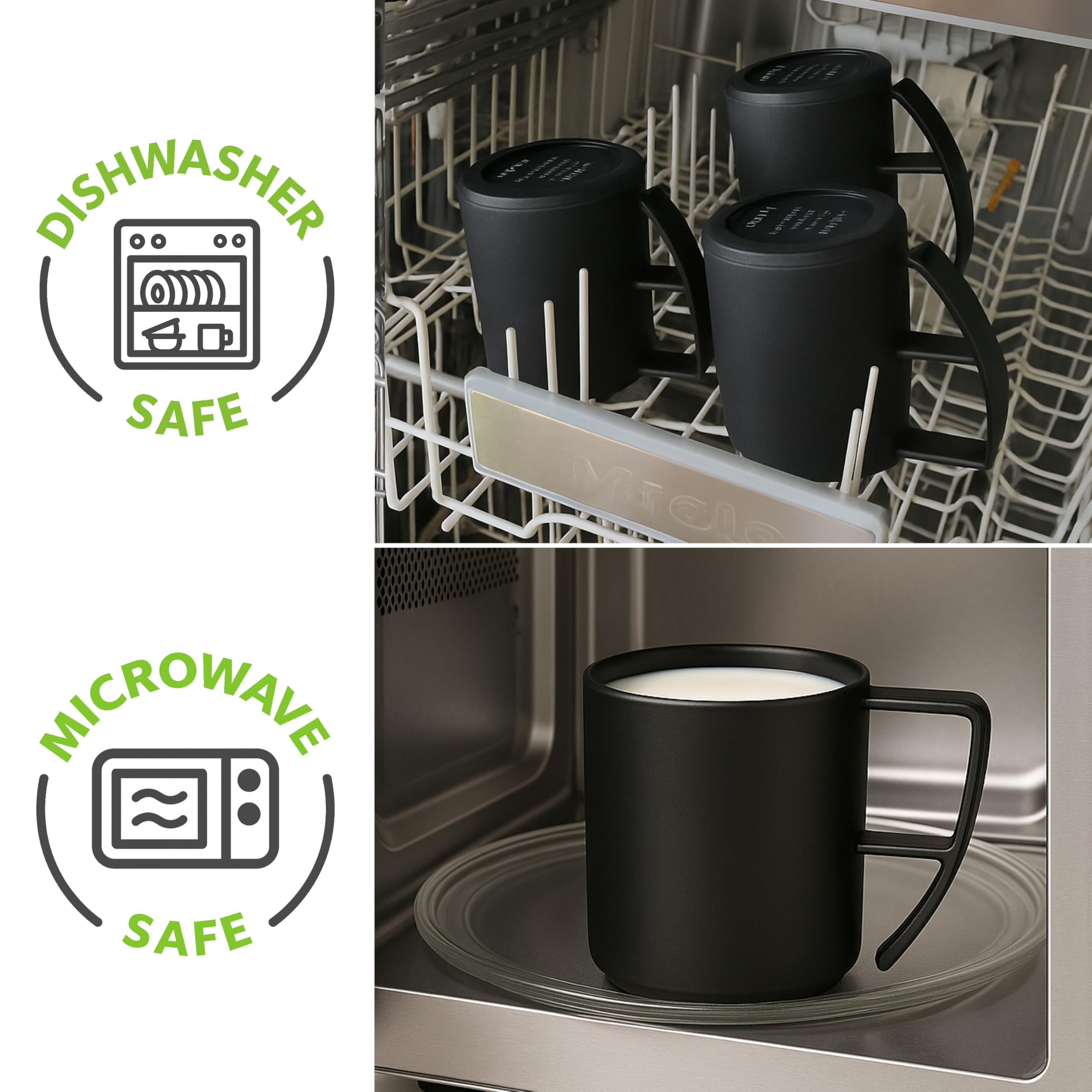 Set di tazze da campeggio in plastica 6 x 350 ml nero opaco infrangibili